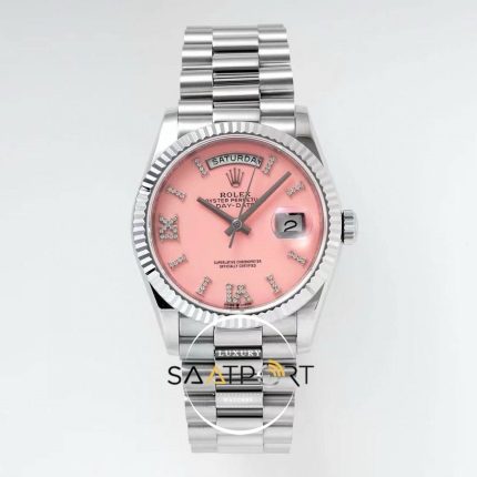 Rolex Day-Date 128236 904L Çelik 36mm Taşlı Pembe Kadran 3255 ETA